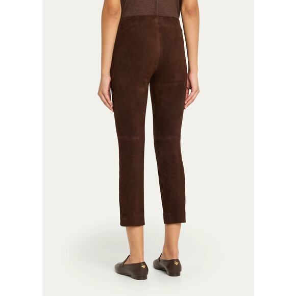 VINCE Stretch Suede Split Hem Crop Leggings Pants Chocolate Brown XS - Picture 2 of 7